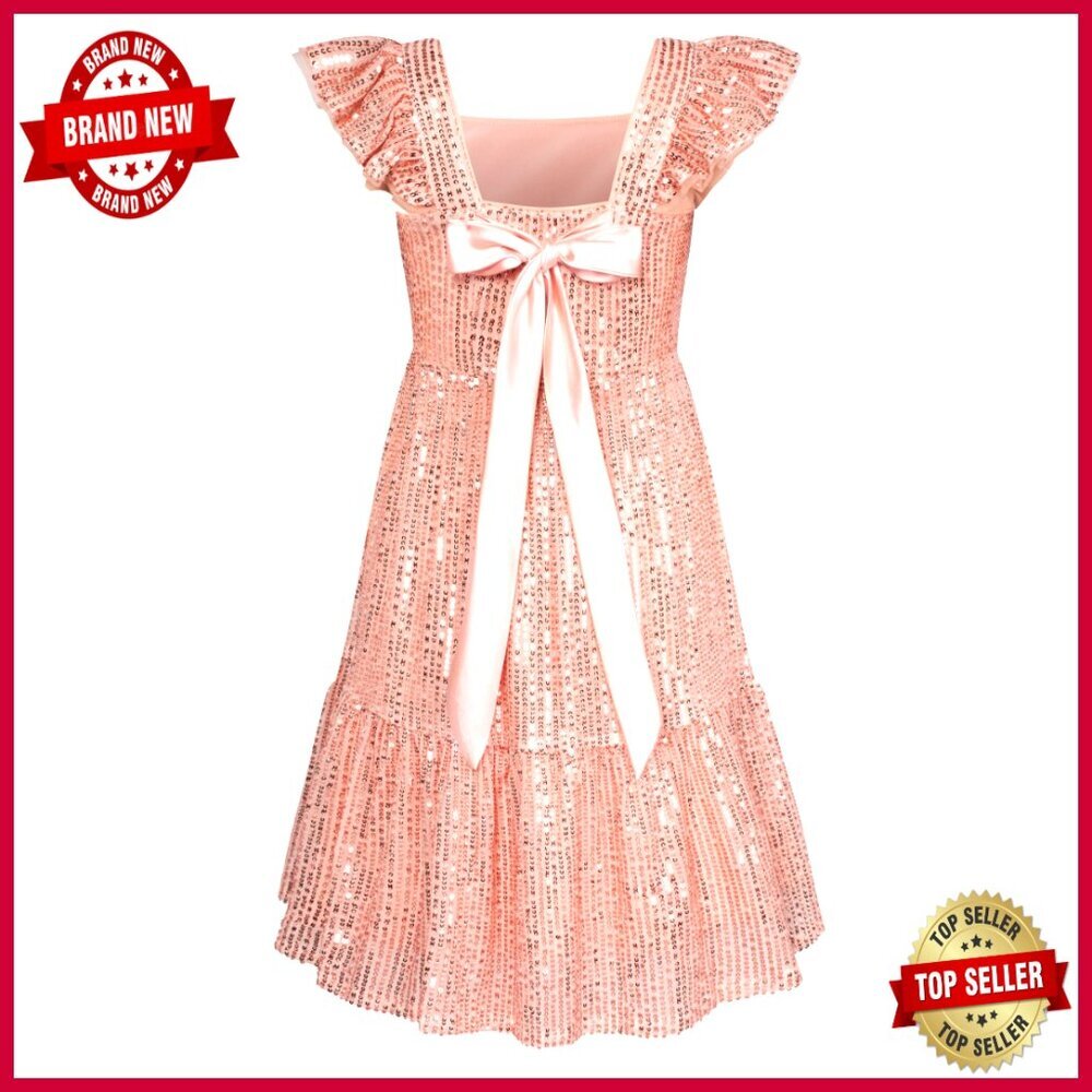 Sequin Flutter Sleeve A-Line Dress Elegant Formal Party Wear for Girls